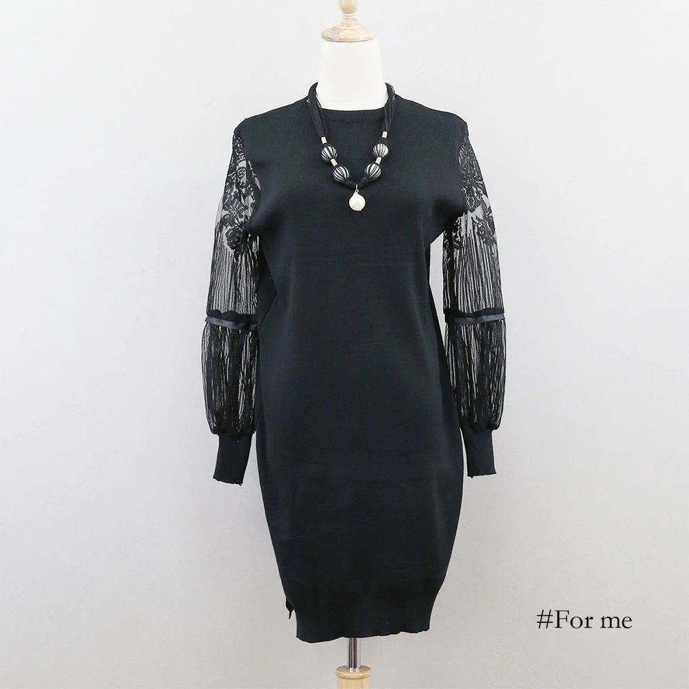 ポワン袖のロング丈シアーレースニットチュニック