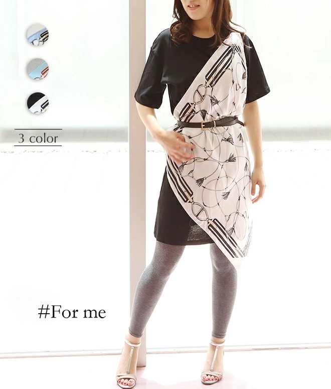 スカーフ柄流れるTシャツワンピース