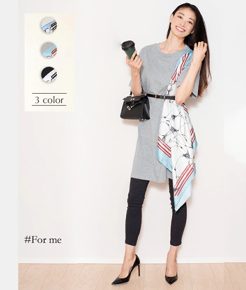 スカーフ柄流れるTシャツワンピース